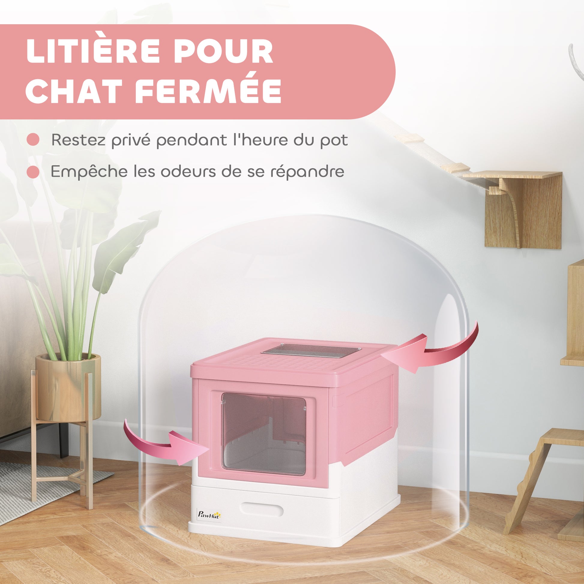 Maison de toilette pour chat pliable double porte battante et supérieure pelle fourni 47,5 x 35,5 x 36,7 cm rose