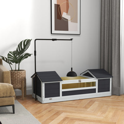 Maison tortue terrestre extérieure enclos tortue 2 niches support de lampe réglable bois massif 120 x 56,5 x 43 cm gris