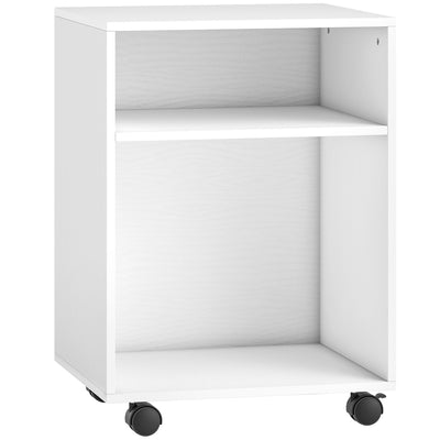 Support d'imprimante, meuble de rangement sur roulettes avec 2 étagères ouvertes, 40x35x55,5cm, blanc