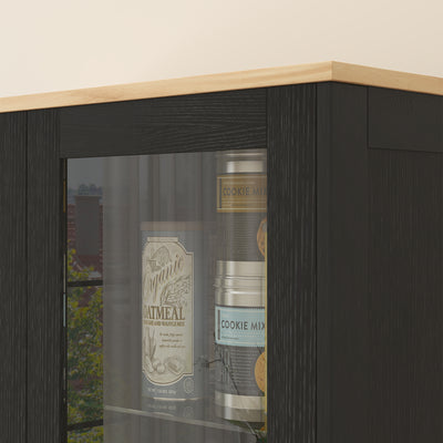 Buffet de cuisine armoire de cuisine meuble vitrine avec étagères réglables et 9 compartiments 76 x 36 x 160 cm noir