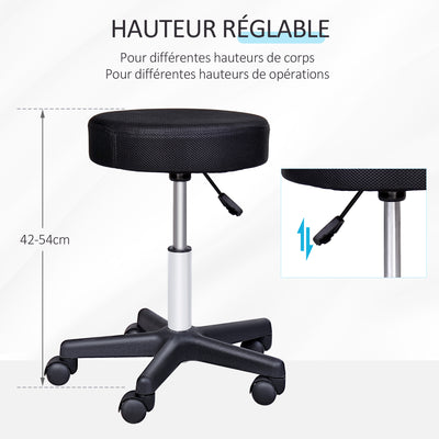 Tabouret massage a roulettes reglable en hauteur pivotant avec trois couleurs de housse de protection