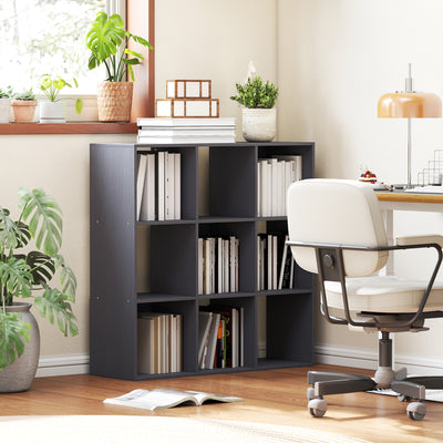Bibliothèque, étagère de rangement à 3 niveaux avec 9 compartiments, pour salon, bureau, chambre, 91x29,5x91cm, gris