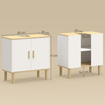 Meuble sous lavabo, meuble de salle de bain avec 2 portes et étagère réglable, 60 x 30 x 61 cm, blanc