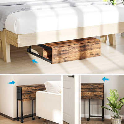Bureau pliable sur roulettes 80 x 50 cm avec étagère et sac de rangement, brun rustique