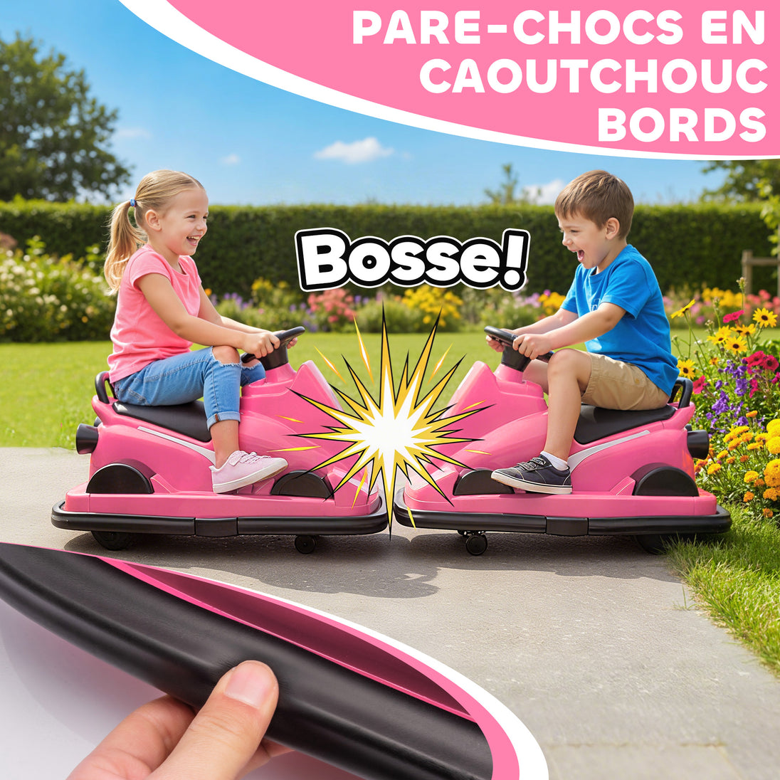Auto-Tamponneuse Enfant 6V, Rotation à 360°, Musique, Klaxon, Démarrage Doux, 2,5 km/h, pour Âges 3-8, 74x53x48cm, Rose Aosom