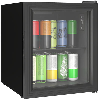 Réfrigérateur à boissons 46L 59 canettes, mini frigo silencieux pose libre avec porte en verre trempé double, noir