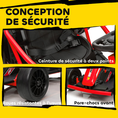 Voiture électrique GoKart kart électrique pour enfants 2 x 24 V moteurs mode dérive à 13 km/h 119 x 77 x 54 cm rouge