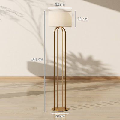 Lampadaire sur pied de salon, lampe sur pied avec abat-jour en lin et interrupteur à pied, Ø 38 x 161 cm, doré et beige