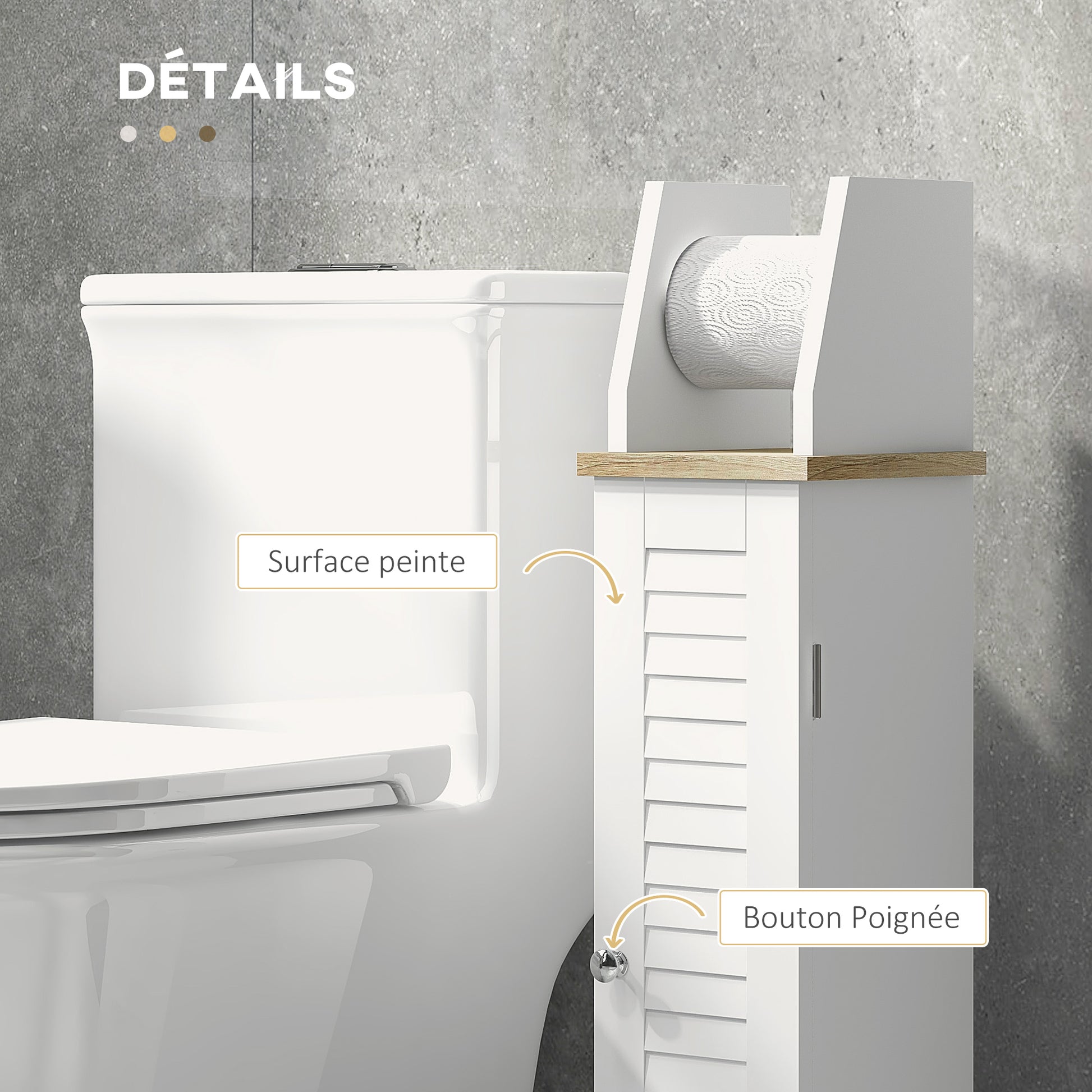 Meuble de salle de bain support papier toilette avec placard et étagère réglable 18 x 20 x 80 cm blanc