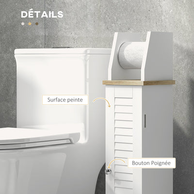 Meuble de salle de bain support papier toilette avec placard et étagère réglable 18 x 20 x 80 cm blanc