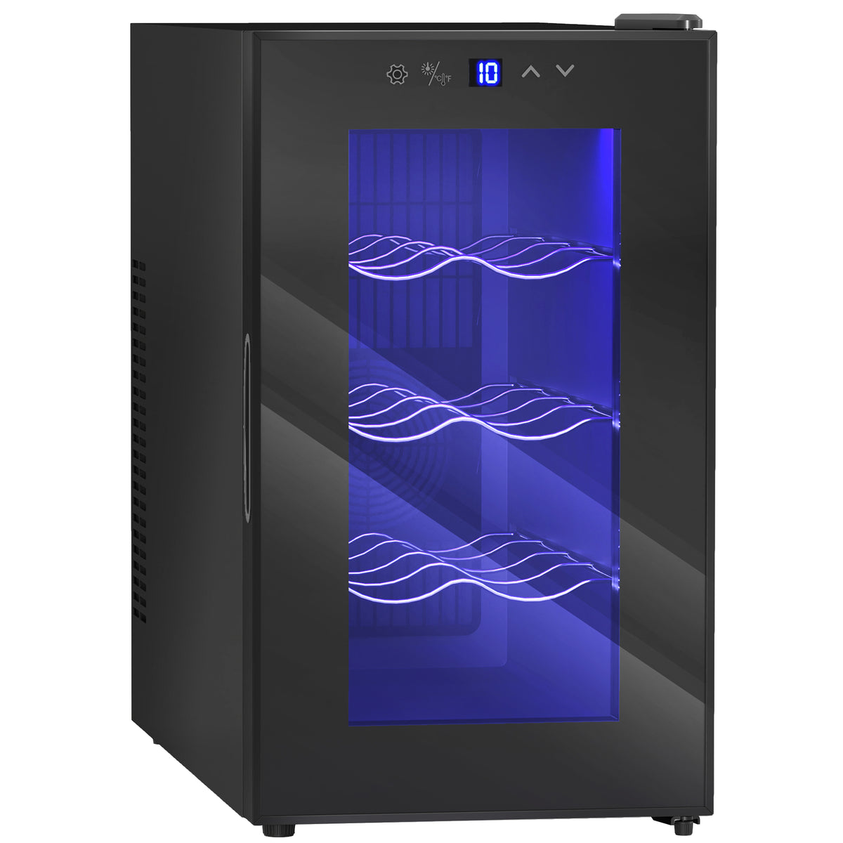 Cave à vin 8 bouteilles 21L, réfrigérateur à vin et boissons avec température réglable 8-18°C, porte en verre, noir