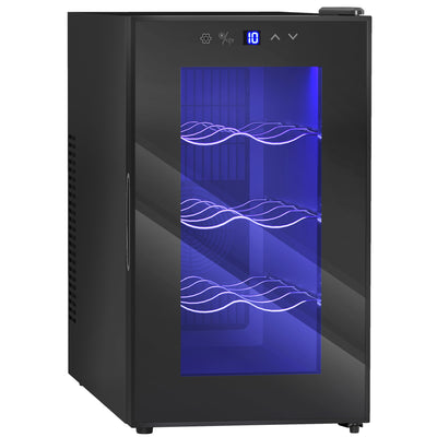 Cave à vin 8 bouteilles 21L, réfrigérateur à vin et boissons avec température réglable 8-18°C, porte en verre, noir