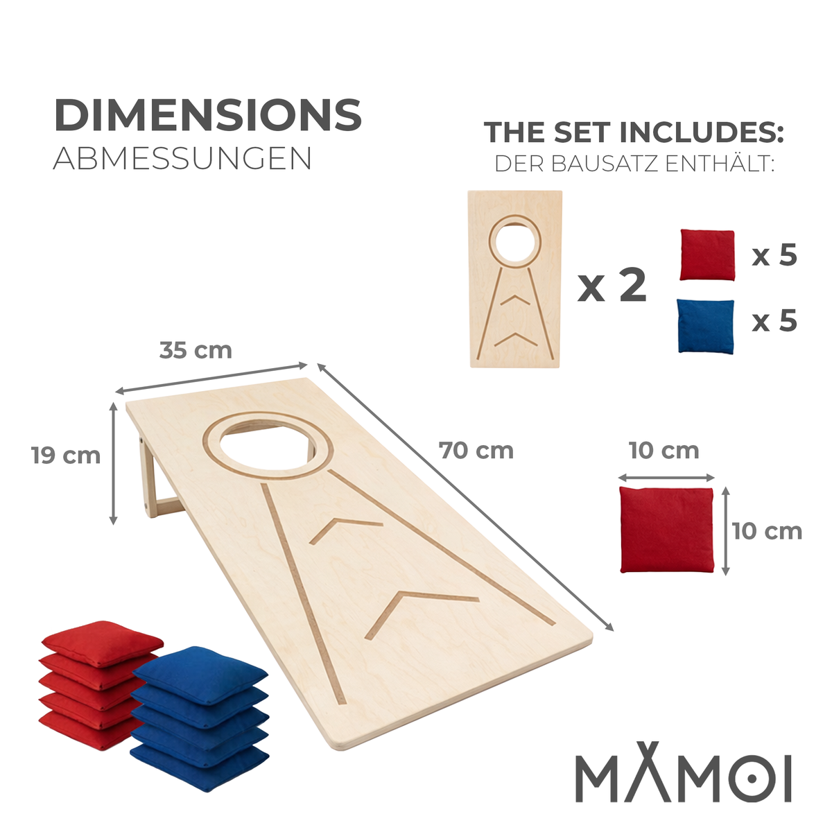 MAMOI® Cornhole Party Games Outdoor Indoor, gioco da spiaggia e gioco di lancio per bambini e adulti, inclusi i sacchi a buca.