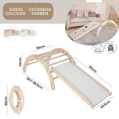 MAMOI® Bujak drewniany dla dzieci ze zjeżdżalnią | Drewniana kołyska Drewniana drabinka do bujania z naturalnego drewna | Wielofunkcyjny bujak montessori Wspinaczka dla dzieci | CE | 100% ECO | Wyprodukowano w UE