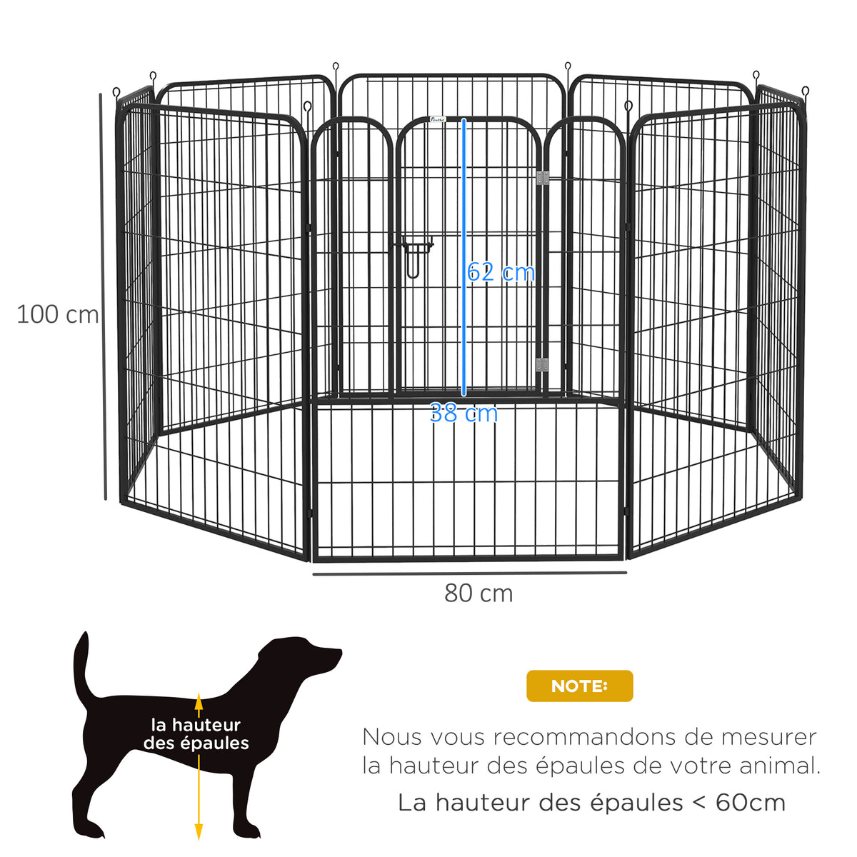Luxe parc enclos modulable acier époxy porte verrouillable pour chiens, lapins, rongeurs, petits animaux, intérieur et extérieur 80 x 100 cm noir