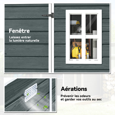 Abri de Jardin Cabanon de Stockage Plancher Structure Aluminium 3 Fenêtres 2 Aérations 182x182x183cm Gris Effet Bois