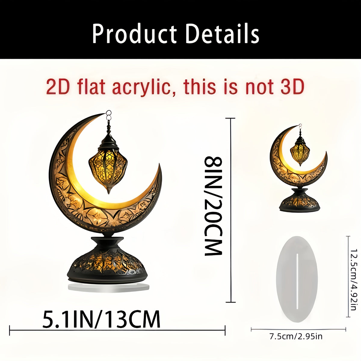 Crescent Moon Lantern Tabletop Acrylic Decor for Ramadan LPT