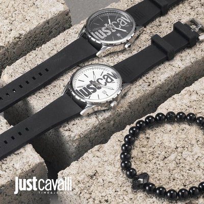 Just Cavalli Men's Silver Dial Watch, Black Silicone | Jc1g082p0015