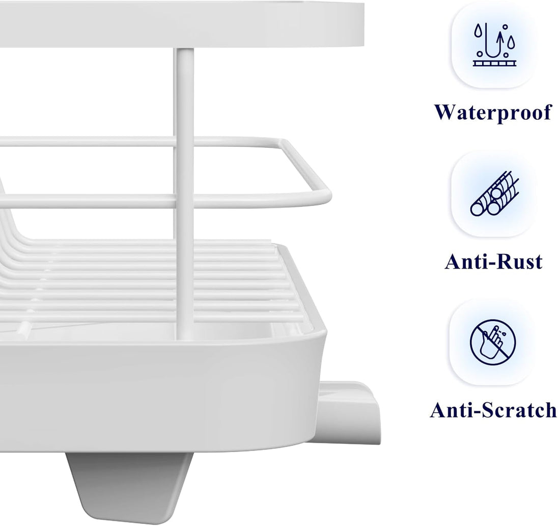 Dish Drying Rack for Kitchen Counter with Removable Drip Tray - White CARLA HOME