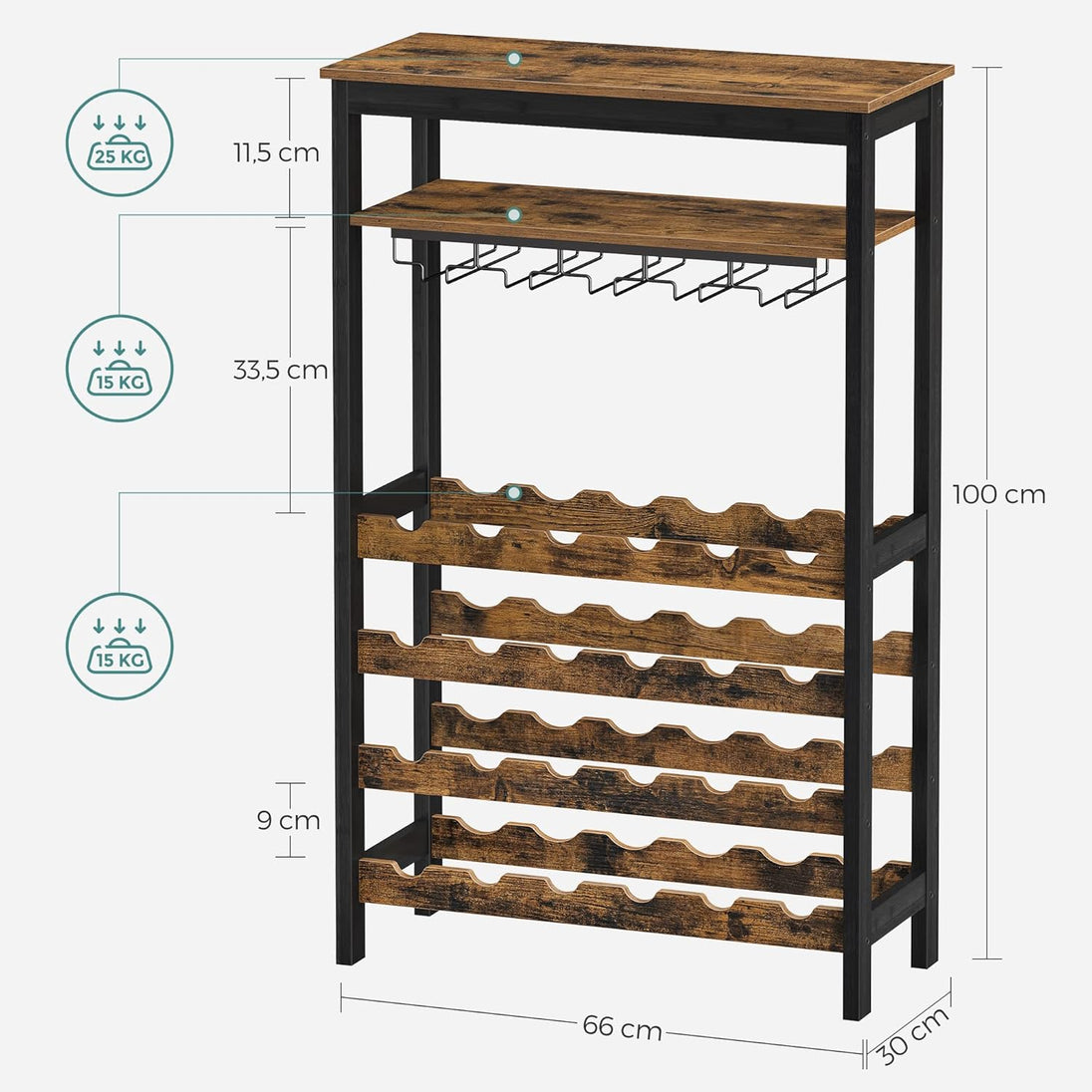 Freestanding Wine Rack with Glass Holder for 24 Bottles CARLA HOME