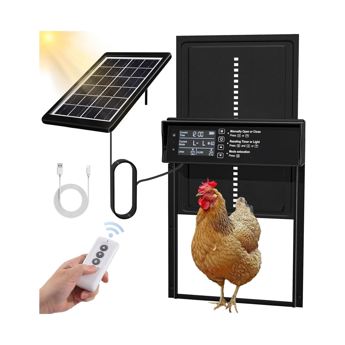 Automatic Chicken Coop Door Solar Powered with Timer & Light Sensor CARLA HOME
