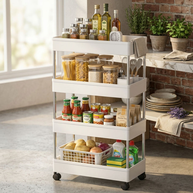 4-Tier Slim Storage Cart Organizer Trolley with Wheels for Kitchen CARLA HOME