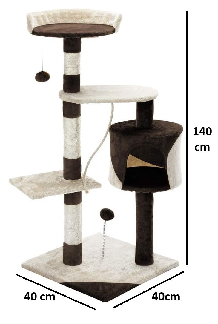 140cm Indoor Cat Tree with Plush Perch & Scratching Posts - Beige CARLA HOME