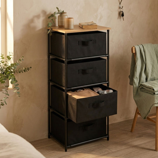 4 Drawer Fabric Storage Dresser - Steel Frame - Rustic CARLA HOME