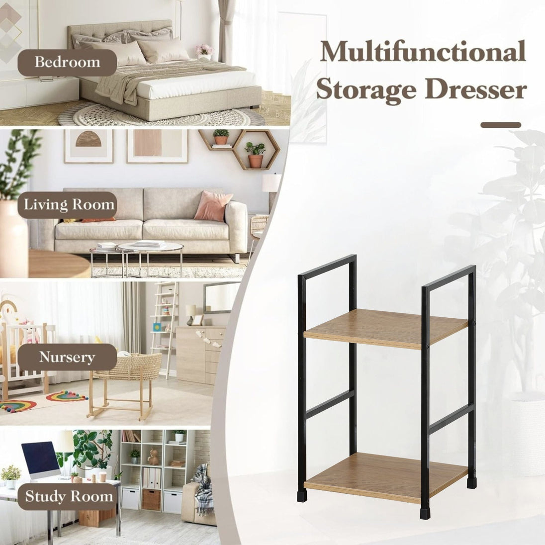 2-Tier Bookshelf Wood Metal Display Shelf Brown CARLA HOME