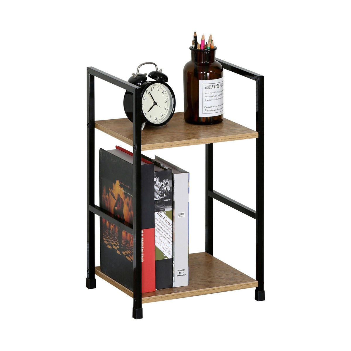 2-Tier Bookshelf Wood Metal Display Shelf Brown CARLA HOME