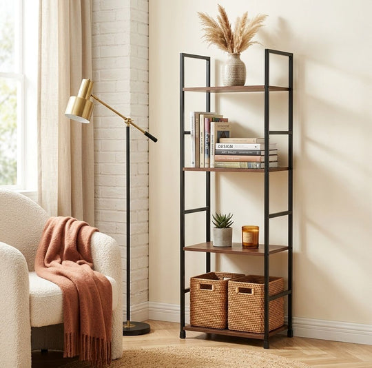 4-Tier Bookshelf Wood Metal Display Shelf Brown CARLA HOME