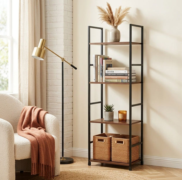 4-Tier Bookshelf Wood Metal Display Shelf Brown CARLA HOME
