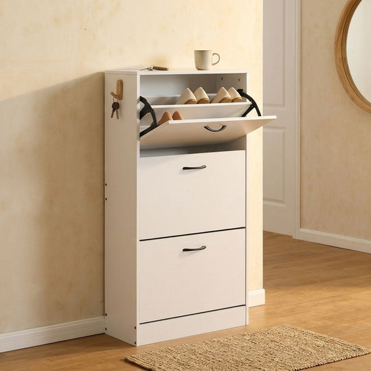 3 Flip Drawer Shoe Cabinet Hidden Storage White Nordic CARLA HOME