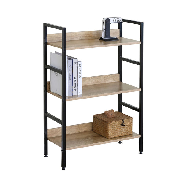 3-Tier Bookshelf Industrial Display Shelf Oak Black CARLA HOME