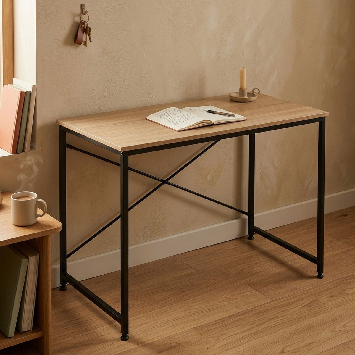 Office Desk Computer Table Metal Frame Oak 120cm CARLA HOME