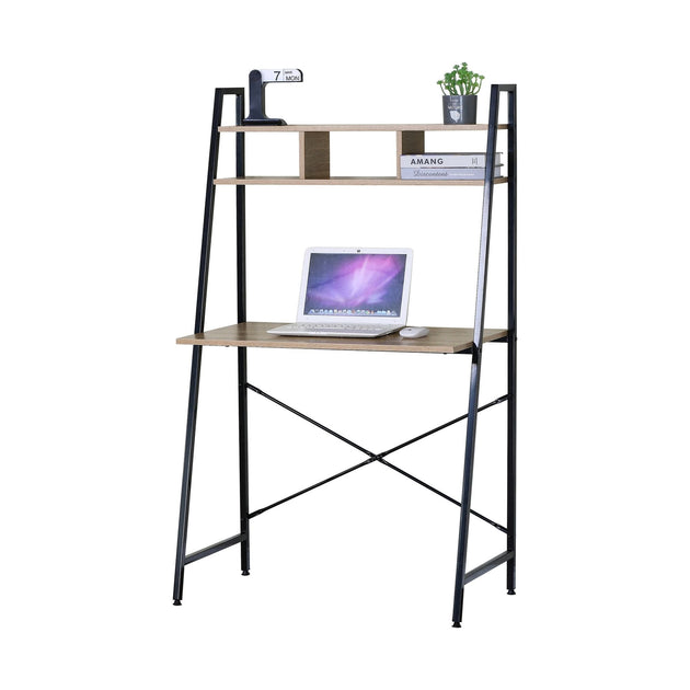 Ladder Desk with Shelves Steel Frame Oak 84cm Brown CARLA HOME