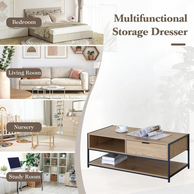 Coffee Table with Drawer and Shelf Brown CARLA HOME