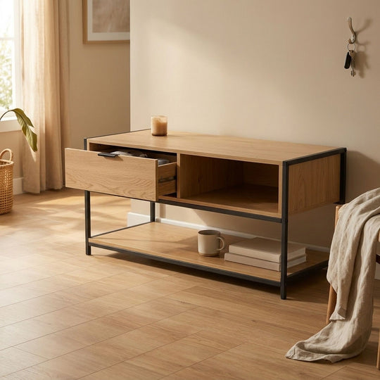 Coffee Table with Drawer and Shelf Brown CARLA HOME