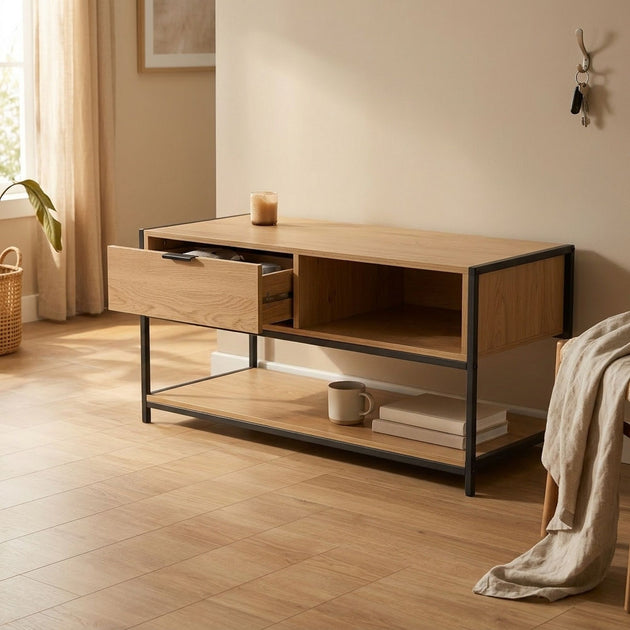 Coffee Table with Drawer and Shelf Brown CARLA HOME
