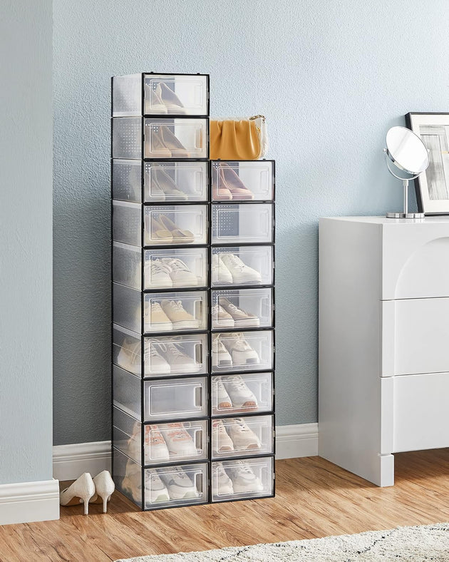 18 Pack Clear Stackable Shoe Storage Boxes - Black CARLA HOME