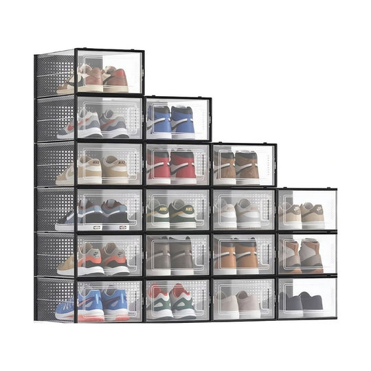 18 Pack Clear Stackable Shoe Storage Boxes - Black CARLA HOME