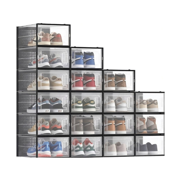 18 Pack Clear Stackable Shoe Storage Boxes - Black CARLA HOME