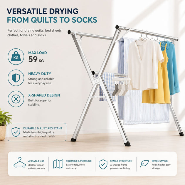 Folding Clothes Drying Rack Grey Galvanized Steel CARLA HOME