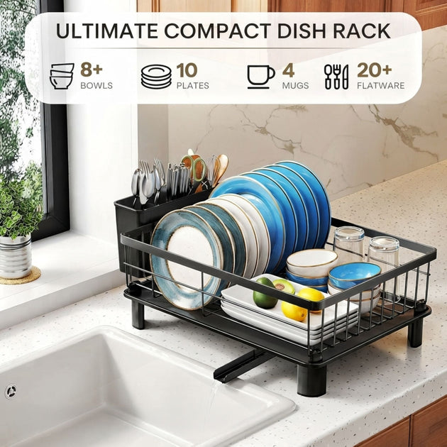 Dish Drying Rack with Drainboard and Utensil Holder - Black CARLA HOME