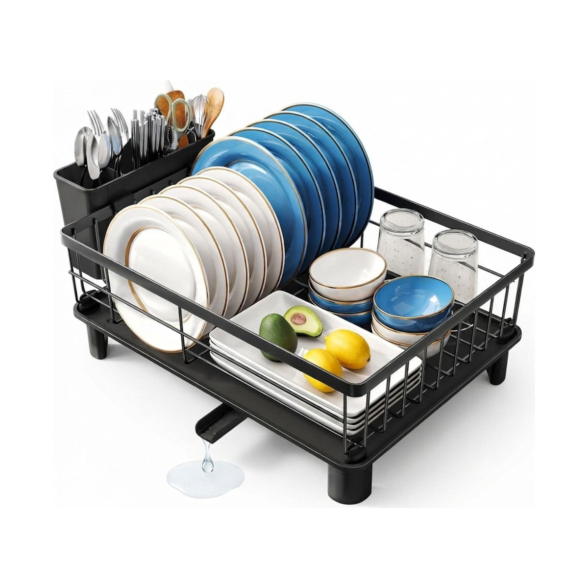 Dish Drying Rack with Drainboard and Utensil Holder - Black CARLA HOME