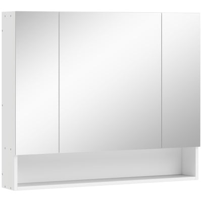 Armoire murale salle de bain avec miroir, armoire de toilette 3 portes miroir, étagères réglables, 90x15x75cm, blanc