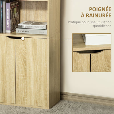 Bibliothèque Armoire à livres avec 4 compartiments ouverts et 2 portes pour le salon et le bureau 59x29x180 cm Bois naturel
