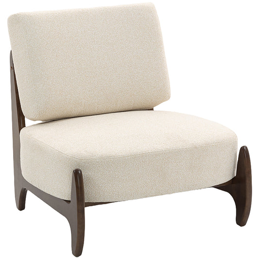 Fauteuil salon en chenille, fauteuil chambre confortable, coussin épais, assise rembourrée, 72 x 73,5 x 81 cm, crème