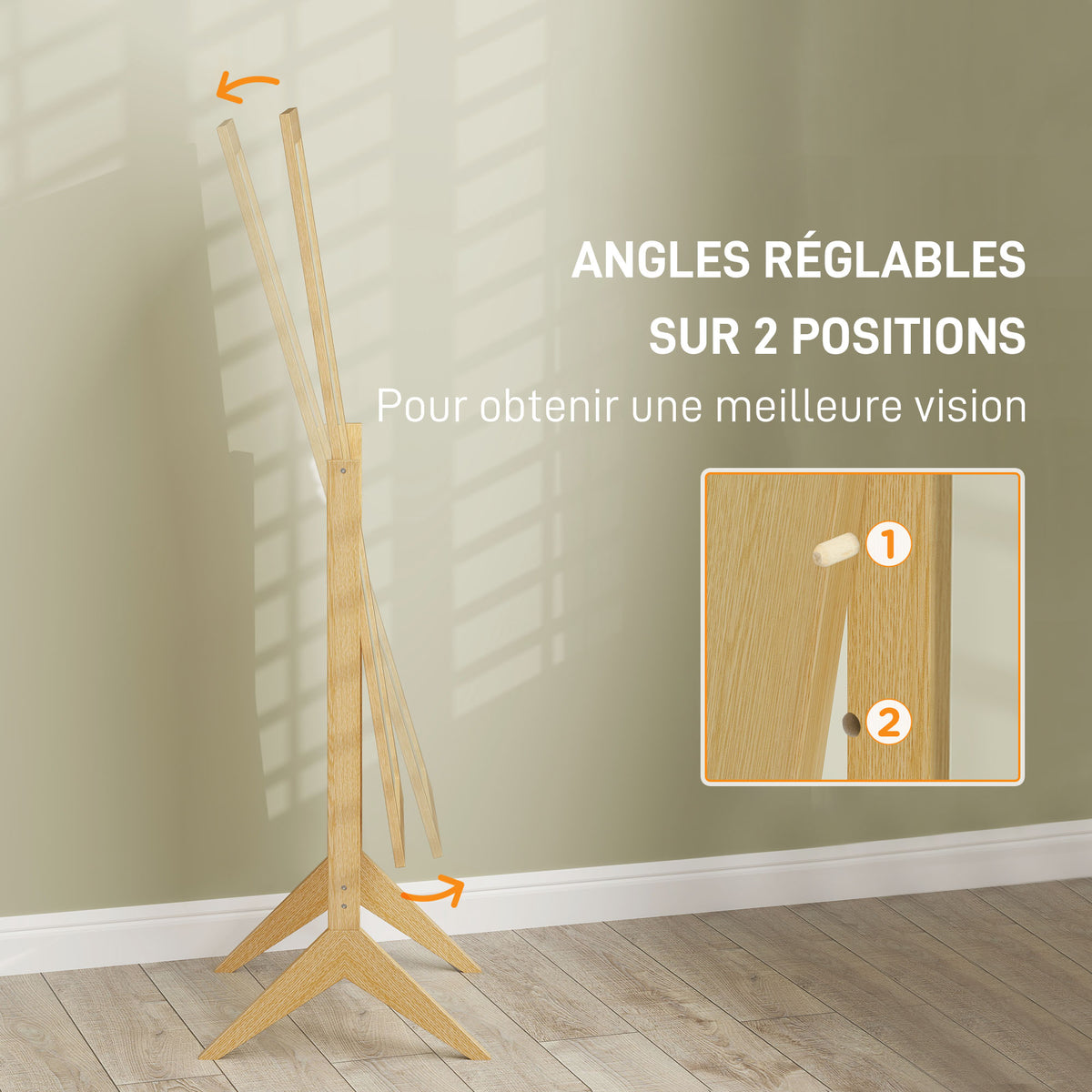 Miroir en pied grand miroir de sol inclinaison réglable pour dressing chambre 47 x 46 x 148 cm en chêne