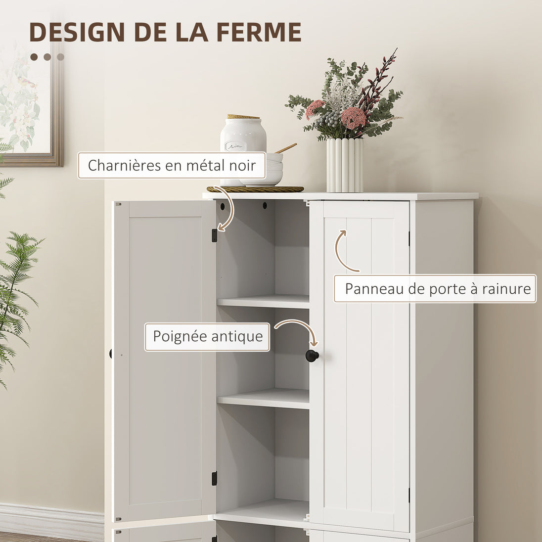 Armoire de cuisine buffet cuisine avec placards et étagères réglables, 58,2 x 30 x 123 cm, blanc Aosom